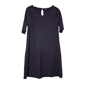 Forever 21 Black Shift Dress Medium Short Sleeve Knit Front Pockets